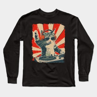 Cool DJ Cat, Funny Cat with Headphones, Stylish Cat Lovers, Unique DJ Cat Kitty Long Sleeve T-Shirt